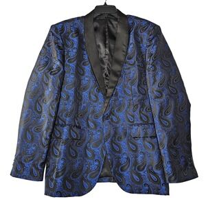 COOFANDY Paisley Tuxedo Jacket Mens Large Blazer Jacket Blue Black One Button